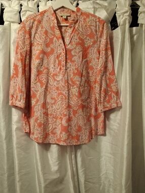 Appleseed's Coral and White Paisley V-Neck Tunic PM